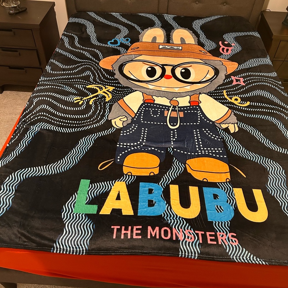 The Monsters blue Throw Blanket labubu 58”x79 twin size bed kids